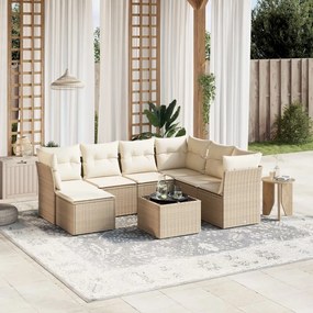 vidaXL 8 pcs conjunto de sofás p/ jardim com almofadões vime PE bege