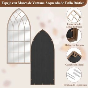 Espelho Painel 115x50cm Janela Estilo Fazenda Arqueado Moldura Metálica Anti-explosão Sala de Estar Entrada Lareira Jardim Cinza rústico