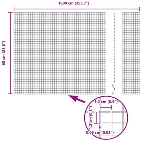Cerca de Arame Soldado com 5 Postes em U Prateada 0.6x10 m Aço
