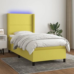 vidaXL Cama box spring c/ colchão e LED 90x190 cm tecido verde