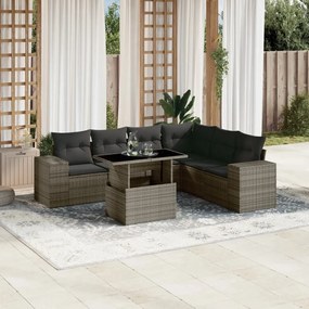 vidaXL 7 pcs conjunto sofás p/ jardim c/ almofadões vime PE cinzento