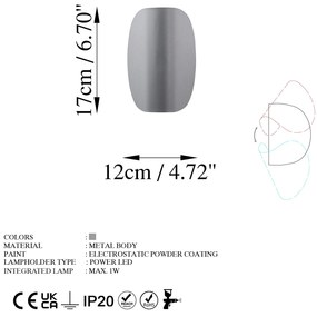 Lâmpada de Parede Heybe – Cinza – 17cm x 12cm x 13cm