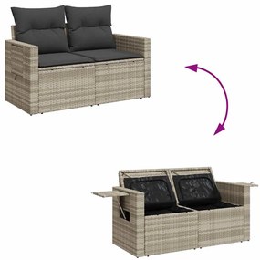 5 pcs conj. sofás jardim c/ almofadões vime PE cinzento-claro