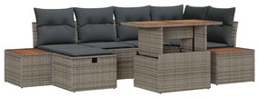 Conjunto de Sofá de Jardim 7 Peças com Almofadas Cinza em Rattan, Poli
