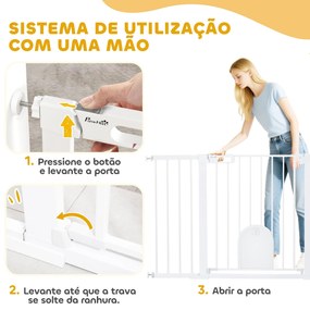 Barreira de Segurança de Animais de Estimação para Escadas e Portas com Aberturas de 75-131 cm com 3 Extensões Branco