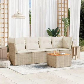 5 pcs conjunto de sofás p/ jardim com almofadões vime PE bege