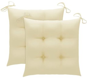 3 pcs conj. jantar dobrável exterior c/ almofadão teca maciça