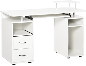 HOMCOM Mesa de Computador com Prateleiras 2 Gavetas Bandeja de Teclado e Suporte para Monitor e CPU 120x55x85 cm Branco