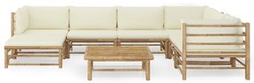 8 pcs conj. lounge p/ jardim em bambu c/ almofadões branco nata