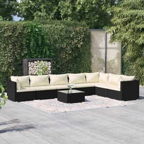 vidaXL 8 pcs conjunto lounge de jardim c/ almofadões vime PE preto