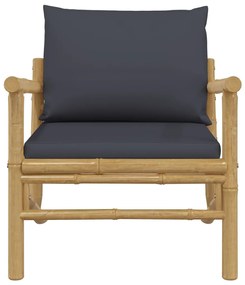 Cadeiras de jardim 2 pcs bambu c/ almofadões cinzento-escuro