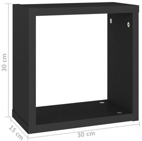 Prateleiras de parede em forma de cubo 6 pcs 30x15x30 cm preto