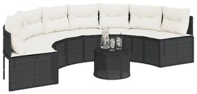 Sofá de jardim com almofadões semicircular vime PE preto