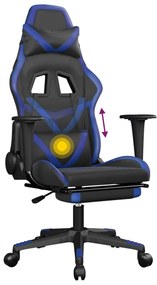 Cadeira gaming massagens c/ apoio pés couro artif. preto/azul