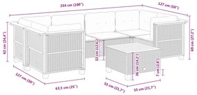7 pcs conjunto sofás p/ jardim c/ almofadões vime PE cinzento