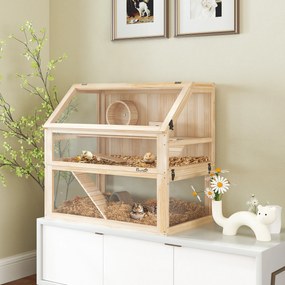 Gaiola para hamsters e roedores com 3 níveis, fundo removível 80 x 50 x 76 cm, casinha e Baloiço, 80x50x76 cm, acabamento em madeira natural
