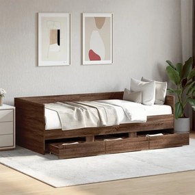 Sofá-cama com gavetas sem colchão 75x190 cm carvalho castanho