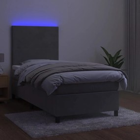 Cama box spring c/ colchão/LED 80x200 cm veludo cinzento-claro