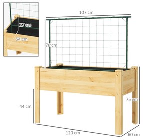 Horta Vertical Elevada com Treliça Mesa de Cultivo para Plantas Trepadeiras Flores Carga Máxima 300 kg 120x60x75 cm Madeira