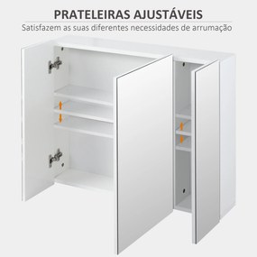 Armário de Casa de Banho com 3 Portas com Espelho Armário de Parede com Prateleiras Internas Ajustáveis 70x15x60 cm Branco