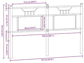 Cabeceira de cama 150 cm derivados madeira/aço carvalho fumado