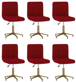 vidaXL Cadeiras de jantar giratórias 6 pcs veludo vermelho tinto