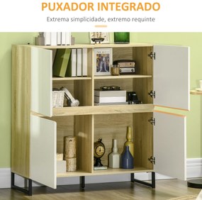 HOMCOM Aparador de Cozinha Moderno com 4 Compartimentos e Prateleiras Ajustáveis Móvel Auxiliar de Armazenamento para Sala de Jantar Sala de Estar 100x41,5x107cm Branco e Carvalho