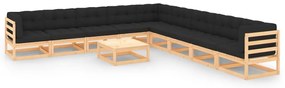 10 pcs conj. lounge jardim c/ almofadões pinho maciço antracite