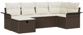 Conjunto de Sofá de Jardim de 6 peças com Almofadas Castanho Rattan Po