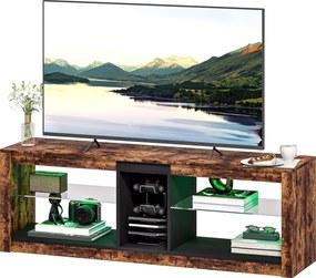 Móvel de TV, 140 x 35 x 47 cm, Iluminação LED com 7 Cores, Castanho