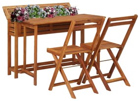 vidaXL Mesa de plantio para jardim c/ 2 cadeiras bistrô acácia maciça