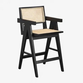 Pacote De 2 Bancos Altos Lali 65 Cm Em Madeira De Freixo E Rattan Preto Claro - Sklum
