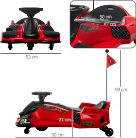 Kart Elétrico para Crianças 6 aos 10 anos, 90 x 53 x 99 cm, Modo Drift, Vermelho