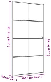 Porta interior 102,5x201,5 cm vidro temperado e alumínio preto