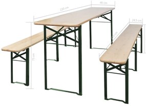 Mesa de cerveja dobrável c/ 2 bancos 220 cm madeira de abeto