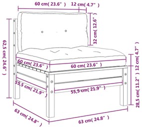 Sofás sem braços p/ jardim 2 pcs c/ almofadões pinho impregnado