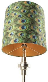 Candeeiro de mesa Art Déco dourado com abajur de veludo com design de pena de pavão 40 cm - Diverso Art Deco