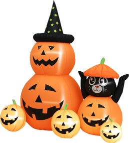 Outsunny Abóbora Insuflável de Halloween com Gato de 180 cm com Luzes LED IP44 e Insufládor para Festas 160x100x180 cm Laranja | Aosom Portugal