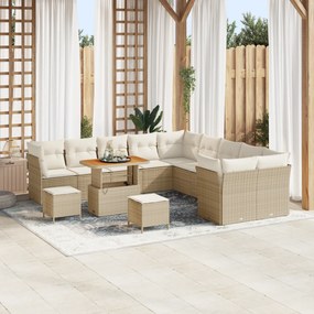 Conjunto de Sofá de Jardim vidaXL 13 Peças com Almofadas Bege Rattan P