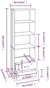 Aparador alto HAMAR 60x35x180 cm pinho maciço cinza-claro