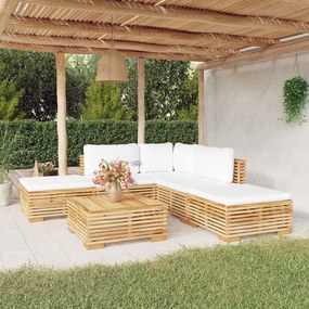 vidaXL 6 pcs conjunto lounge jardim c/ almofadões madeira teca maciça