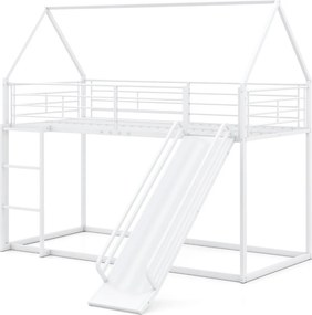 Cama Beliche Crianças 204 x 195 x 181,5 cm em forma de casa com escorrega (COLCHÃO E ACESSÓRIOS IMAGEM NÃO INCLUIDOS) com grade de segurança e escada