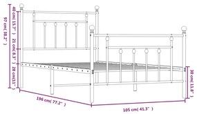 Estrutura de cama com cabeceira e pés 100x190 cm metal branco