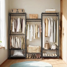 Guarda-roupa em metal aberto com 4 varões e 8 prateleiras 40 x 175 x 180 cm Preto