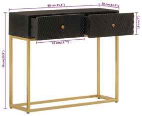 Mesa consola 90x30x76 cm mangueira maciça e ferro preto