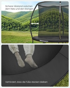 Trampolim de 366 cm de diâmetro, de jardim para crianças com rede de segurança, barras curvas com 180 cm de altura, cobertura de borda, escada, estrut