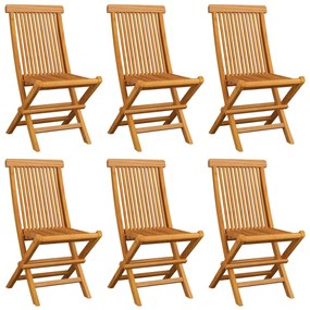 Cadeiras de jardim c/ almofadões beges 6 pcs teca maciça