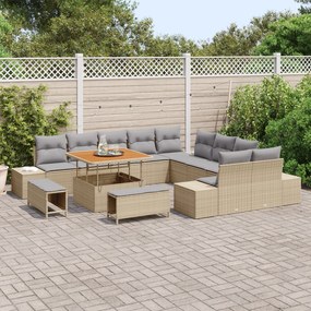 Conjunto de Sofá de Jardim de 13 Peças com Almofadas Bege Polyrattan A