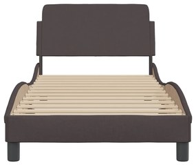 Estrutura de cama c/ cabeceira 90x190 cm tecido castanho-escuro