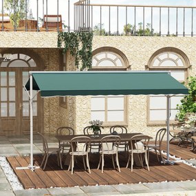 Toldo de dupla inclinação 4 x 3 m, manual e retrátil, inclinação ajustável, metal e poliéster impermeabilizado, verde escuro